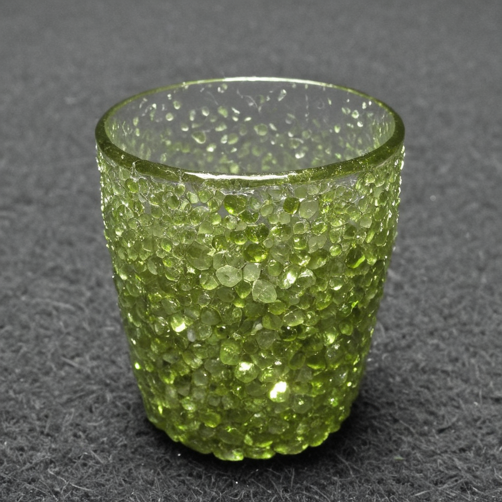 cup, made out of hud_per1d0t_wrld, green gem, glittering, fantastical, whimsical, <lora:peridot:1>