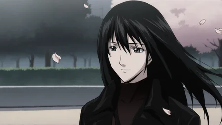 death_note_style, anime screencap, anime coloring, masterpiece, best quality,amazing quality, cinematic lighting, naomi misora, 1girl, solo, black hair, long hair, grey eyes, black coat, slight smile, outdoors, blossom, cherry blossom, trees, wind, petals <lora:death_note_style:1>