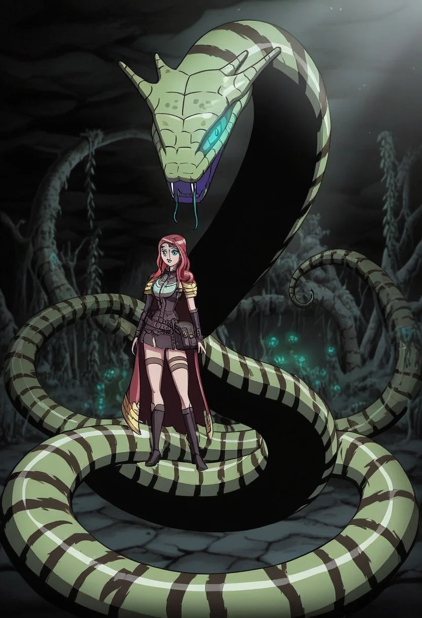 "Serpent Sorceress of the Forbidden Jungle"
A powerful sorceress with emerald green skin, snake-wrapped arms, and golden fangs. She stands atop an ancient ziggurat, casting a glowing spell that summons a whirlwind of ghostly serpents.
šØ Aesthetic: Mystical jungle, dark fantasy, glowing magic
šļø Bonus: Enchanted snake-staff, mystical runes, moonlit scenery