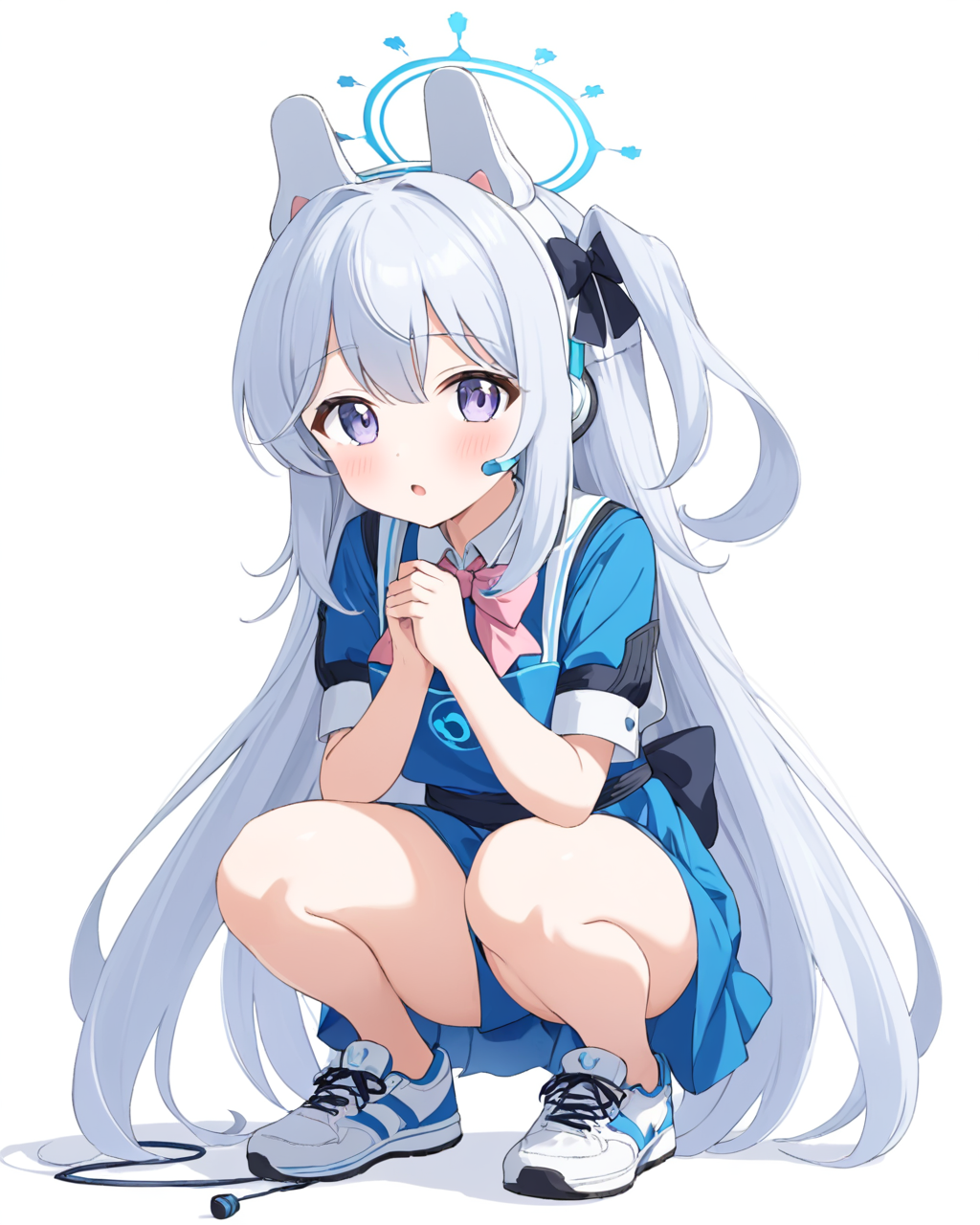 miyako \(blue archive\),1girl, solo, halo, white_background, white_footwear, blue_apron, simple_background, full_body, short_sleeves, bowtie, open_mouth, sneakers, animal_ear_headphones, looking_at_viewer, headset, blush, sparkle, squatting, shirt, holding_gun, rifle, one_knee
<lora:miyako_(blue_archive)_image1831_2023-11-28-000012:1>halo. gorgeous,key visual, vibrant, studio anime,award-winning, professional, highly detailed,high budget, cinemascope