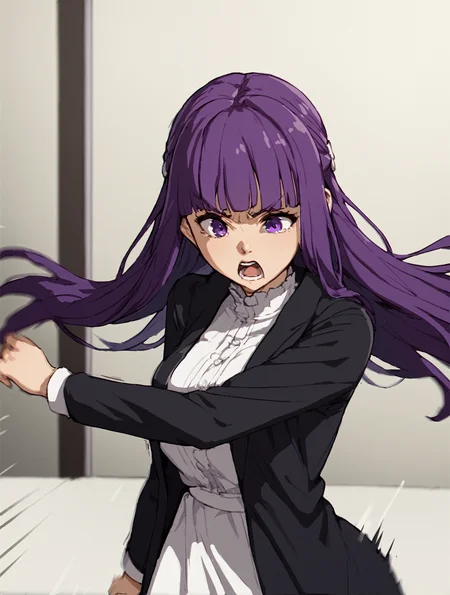 score_9, score_8_up, score_7_up,
(motion lines), (motion blur),
angry,
<lora:brj-fern-pony-v0.5:0.9> fern \(sousou no frieren\), large breasts, long hair, purple hair, half updo, blunt bangs, purple eyes, , open robe, long dress,