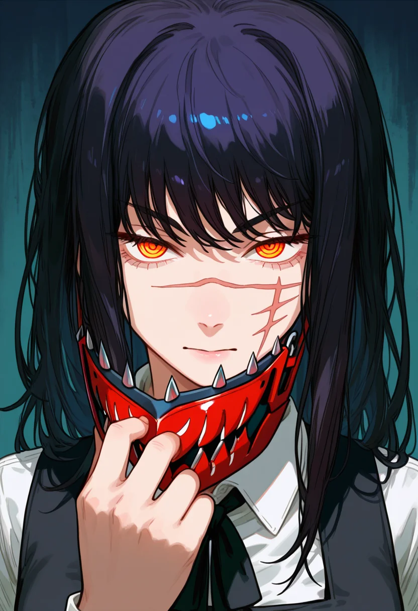 masterpiece, best quality, , yoru (chainsaw man), scar , removing mask,