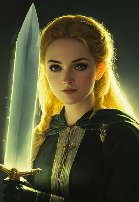 Super Closeup Portrait, Heavy plated 90s gothic princess zelda, Cleavage, blushed smiling, Adorned in a mask and cape reminiscent of D'Artagnan's era, a skilled Zorro busty swordswoman looking serious to viewer, moonlight greatsword ,holding sword, luminous yellow translucent weapon,, her eyes gleaming with triumph. 
atmospheric haze, Film grain, cinematic film still, highly detailed, high budget, cinemascope, moody, epic, OverallDetail, gorgeous, 2000s vintage RAW photo, photorealistic, candid camera, color graded cinematic, eye catchlights, atmospheric lighting, skin pores, imperfections, natural, shallow dof