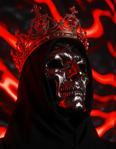 a close up of a person wearing a crown, code vein, by Zhou Jichang, dark demonic dancer, anti-aliased, elden ring style, chrome red, majesty in noble clothes, father figure image, hallucinogen, nyarlathotep, black energy, emissive lighting, satanic carl sagan, floating on space, oktane render, artist rendition,simple chromatic xray, head and torso,evil glow,trending on artstation, gradient light red  ,<lora:aidmaMJ6.1_v0.5_3:0.8> aidmamj6.1 <lora:fluxetherealfeel:0.8> ,<lora:flux-blurlora:0.8>,blurlora,ethfeel