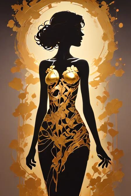 score_9,score_8_up,<lora:Turbo_XL:1>,<lora:Silhouette_with_Gold_Foil-05:1>,silhouette_with_gold_foil,1girl,