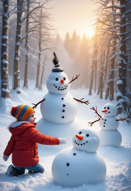 score_9, score_8_up, score_7_up, snowman, blizzard, 2 kids, snowball fight