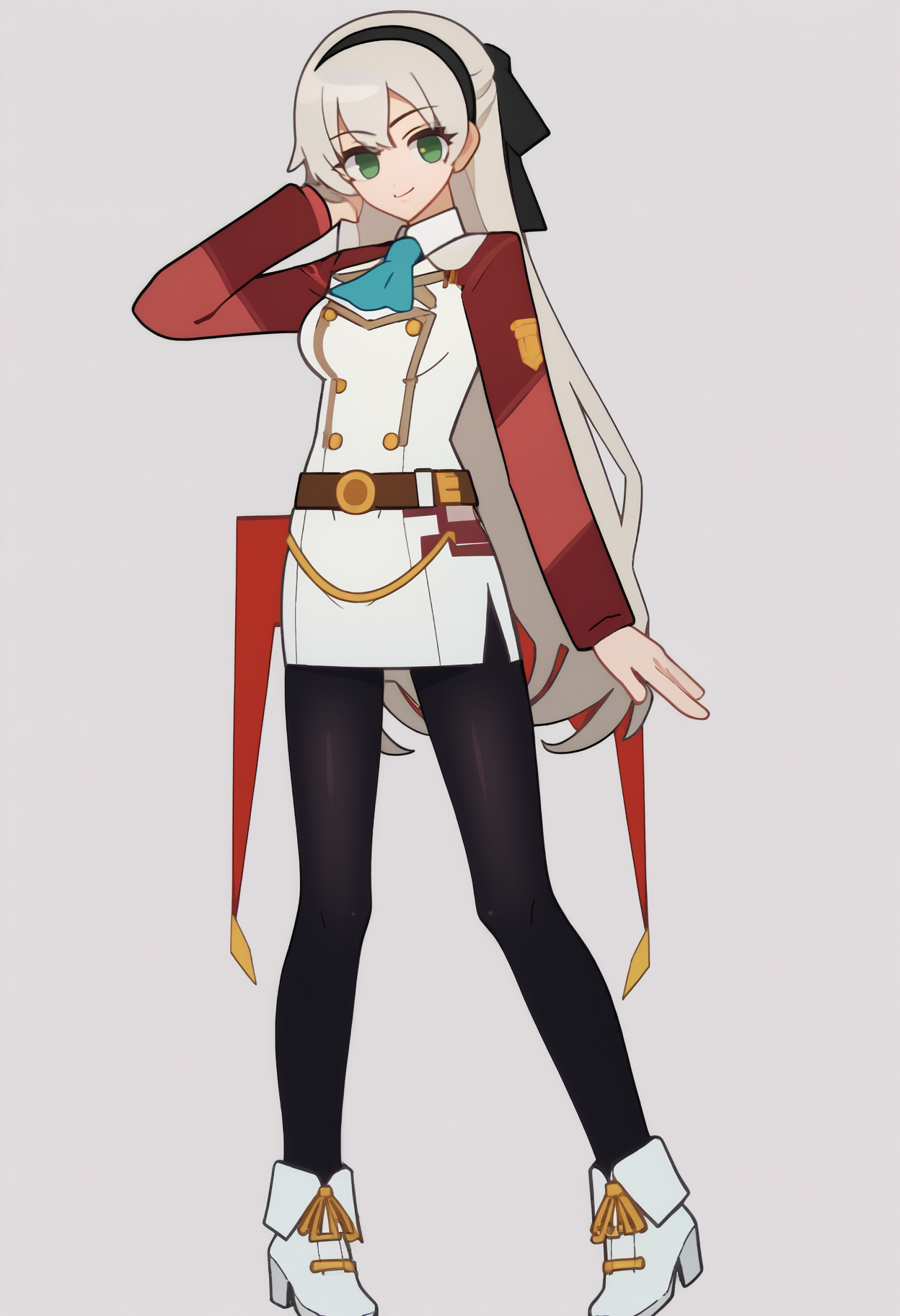 score_9, score_7_up, <break> simple background, white background, solo, 1girl, zeroElie, smile, looking at you, standing, black hairband, hair ribbon, long hair, ascot, uniform, long sleeves, red sleeves, white dress, pencil skirt, belt, black pantyhose, white boots
 <segment:yolo-face_yolov8m.pt,0.4,0.5//cid=1>