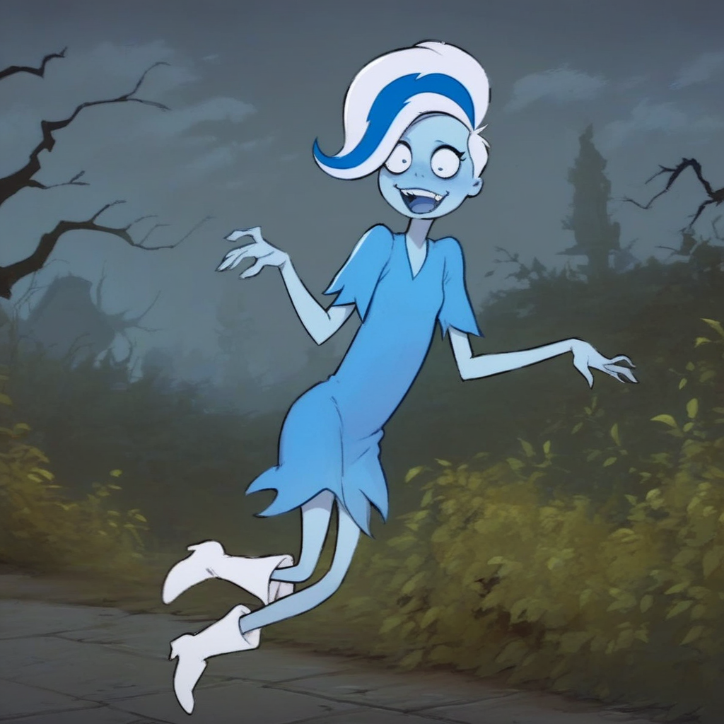 score_9, phantasma, ghost girl, dress, outdoors