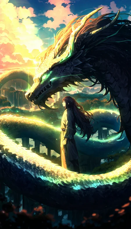hong lu \(project moon\),1boy,solo,standing,in the sky,standing on the dragon,martial arts,
(eastern_dragon:1.3),beautiful sky,Complex landscape,best quality,pastel colors,(cyan cloud),light green tint,aesthetic Ethereal,Idyllic atmosphere,Tranquil,ethereal quality,cinematic volume,Twinkling lighting,global illumination,glowneon,Anisotropic Filtering,Unrivaled Opus,Unconventional,hyper detailed,in the distance,full_shot,front view,center,symmetry,<lora:limbus_animagineV2:1>,