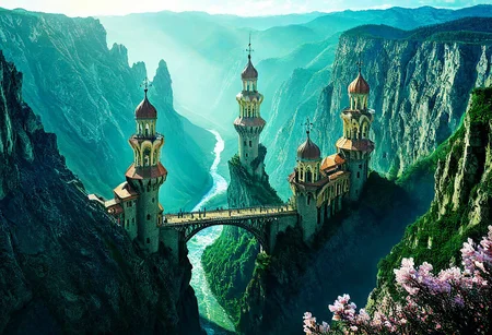 towers ringed in mist, sunrays, mixed media, flux-style, surrealism, fantasy, great lighting, A surreal landscape highly detailed, extremely high-resolution details, appears trapped in an optical illusion of reflections and refractions, colorful, Spring, cherry blossoms in the wind, sweeping vistas, majesty, spring blooms, (Zhangjiajie mountains:1.5),  (((Paris in contemporary France, baroque architecture, European architecture, German Renaissance towers))), (stone arch bridges:1.05), winding rivers extending to the horizon, professional photography, natural lighting, volumetric lighting maximalist. vivid, vibrant colors, intricately detailed, (psychedelic colors, psychedelic colors:1.15), complex, elegant, expansive, fantastical, film photography style, medium grain, cmnt
 (8k uhd:1,4)
 <lora:add-detail-xl:1>
 <lora:Dynamic Poses:1>
