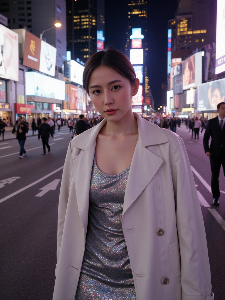 There are wonderful studio lights and various reflections,
18yo beautiful cute girl with blushing and female orgasm.skin naturally showing the texture of blood vessels and detailed pale skin,
--,
<lora:Masami_Nagasawa_f1:0.9>,she is Masami Nagasawa, In the bustling heart of New York City, a girl with sharp, angular features and bright eyes exudes confidence. She wears a form-fitting, metallic silver evening gown that reflects the neon lights of Times Square. Over the dress, she pairs a structured, white leather trench coat, adding a touch of sophistication. Her posture is poised as she navigates the crowded streets, her gaze capturing the attention of passersby. The background is a kaleidoscope of lights and billboards, creating a vibrant contrast to her glamorous outfit. The image is captured in a hyper-realistic style, highlighting the reflective quality of her dress and the dynamic urban environment.
