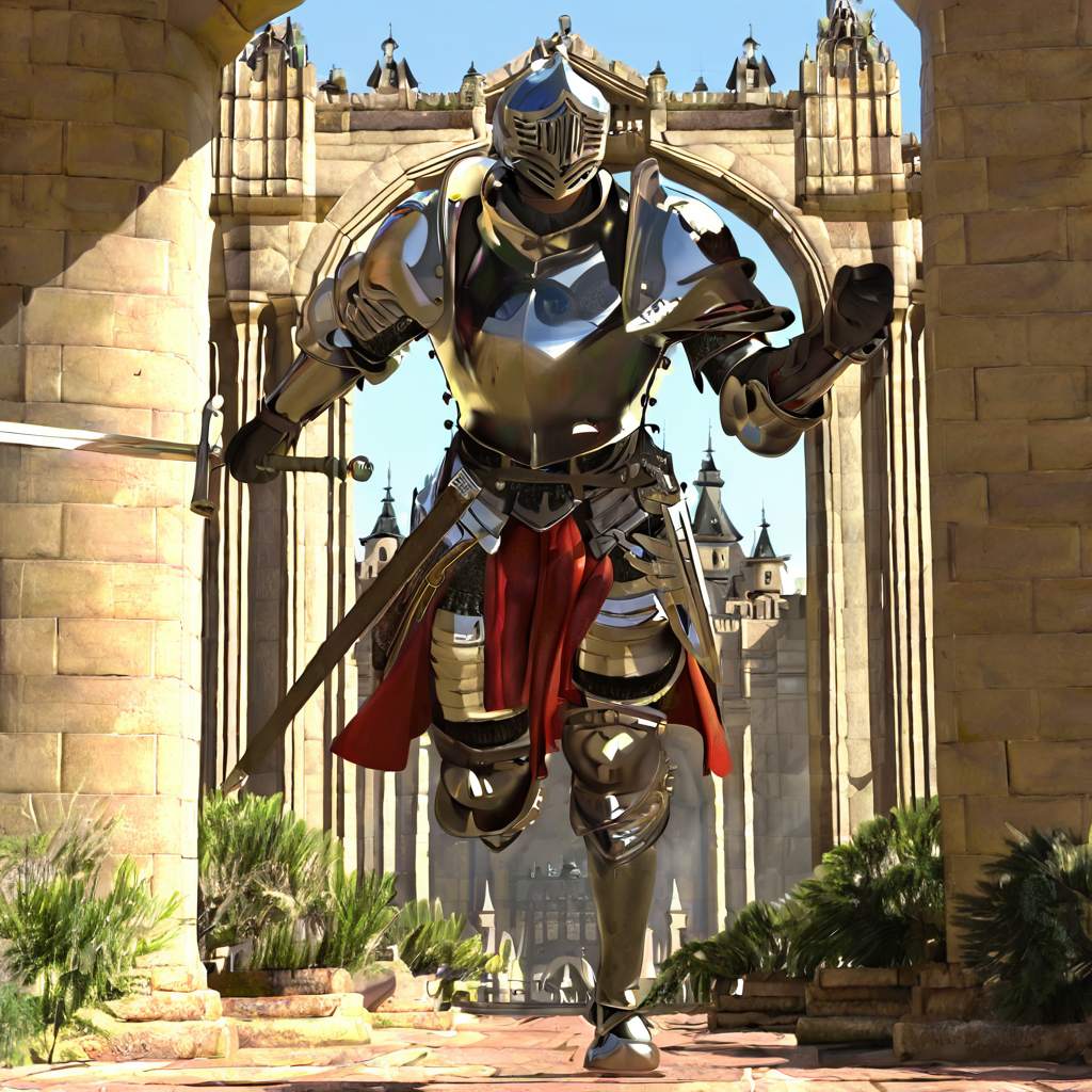 highres, best quality, masterpiece, very aesthetic, newest,anireal, <lora:AnirealIllus:1>, 1boy,solo,knight, sword,holding sword,running,outdoors,castle,helmet,visor down,chestplate,pauldrons