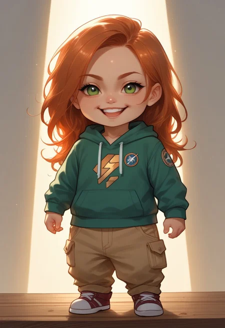 score_9, score_8_up, score_7_up, source_furry, solo, adorable chibi Kim Possible, happy, (chibi body:1.4), (indirect lighting, dynamic lighting:1.4), simple background, chibi art style, (detailed image, high resolution, 5k resolution:1.0), (realistic style, chibi art style, cartoon Art Style:1.2)