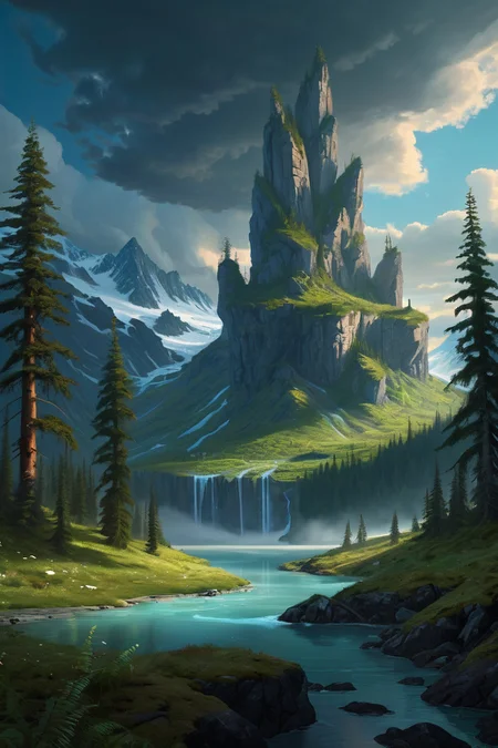 old-growth forest featuring ferns ,primordial tundra where ice shamans commune with aurora spirits, the permafrost preserving first-age war machines, frozen lake, night,weather cold desperate cinematic view, epic sky, detailed, concept art, medium angle, high detail, warm lighting, volumetric, godrays, vivid, beautiful, trending on artstation, by Kekai Kotaki, huge scene, grass,flower, art greg rutkowski,