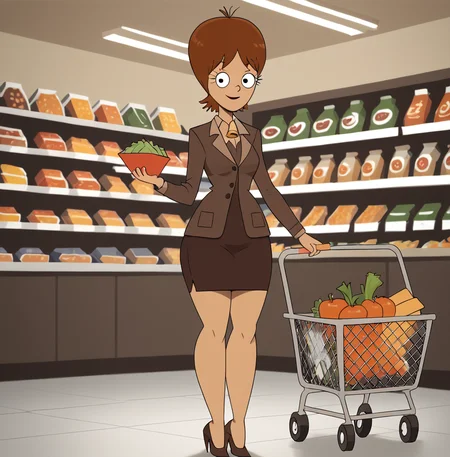 score_9, score_8_up, score_8,
<lora:Macs_Mom_Fifif:1> 1girl, m4cm0m, brown hair, solo, short hair, jacket, formal, pencil skirt, high heels, in supermarket, groceries, cart, holding bell pepper
