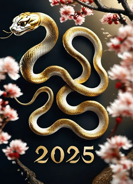 yearofthesnake, a snake in the shape of 2025, "2025" text, snake, (cherry blossoms, branch), animal focus, (chinese zodiac symbol), gradient background, flowers
<lora:yearofthesnake:1>