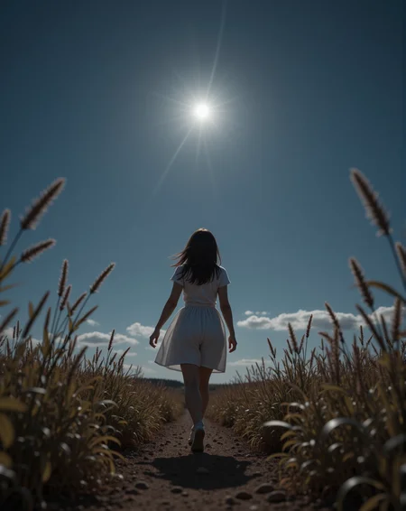 Upper body photo. (female gray Girl humanoid alien moving through a field towards the camera. Midnight. Moonlight.:1.2). UFO in the sky above. Milky Way galaxy. Alien Invasion. Photorealistic, Natural atmospheric lighting, intricate details, 35mm photograph, film, professional, 4k visuals, highly detailed, elegant, studio quality. <lora:Woomy_1:1>