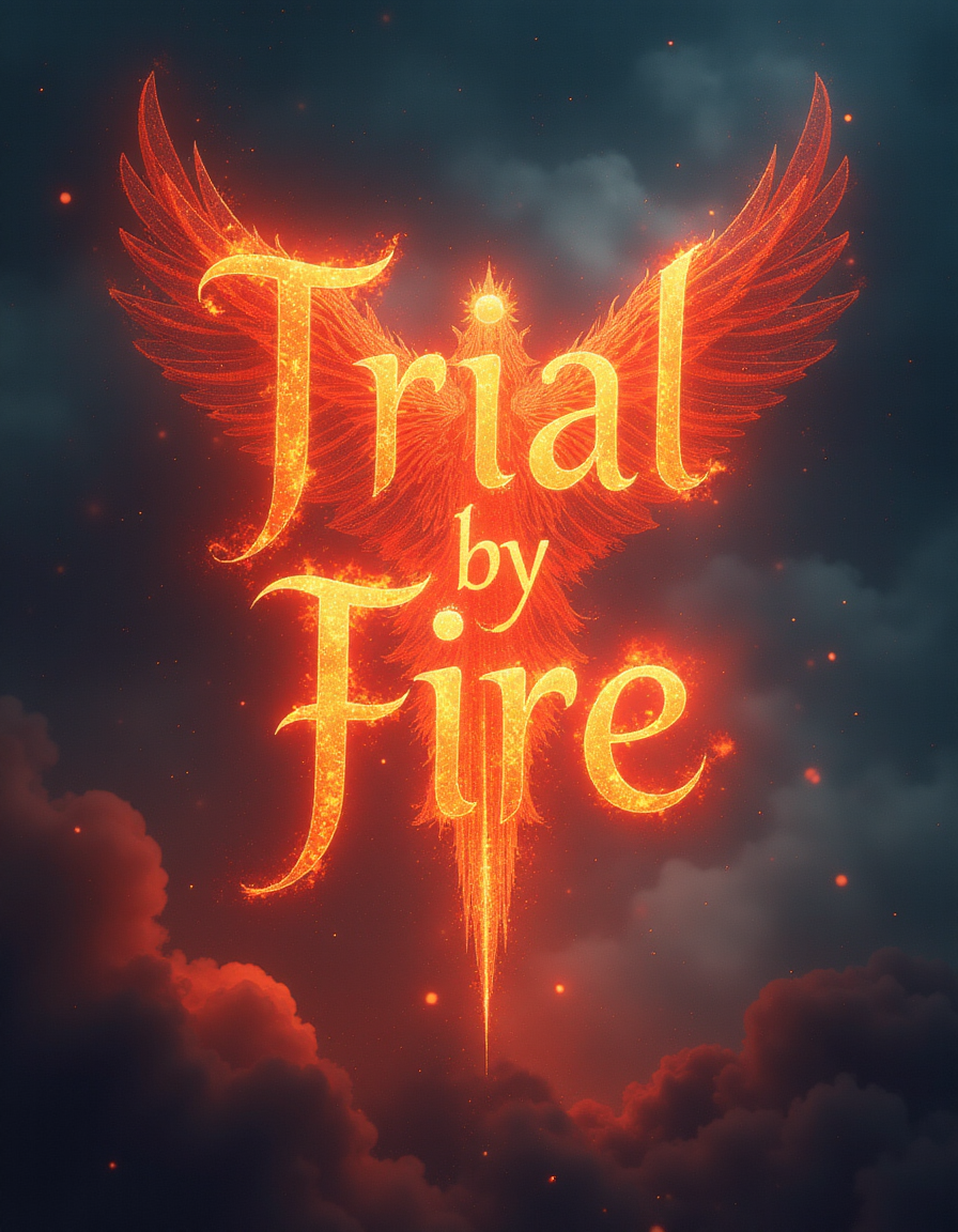 ethereal fantasy concept art of  text "Trial by fire" in the fire aura . magnificent, celestial, ethereal, painterly, epic, majestic, magical, fantasy art, cover art, dreamy
