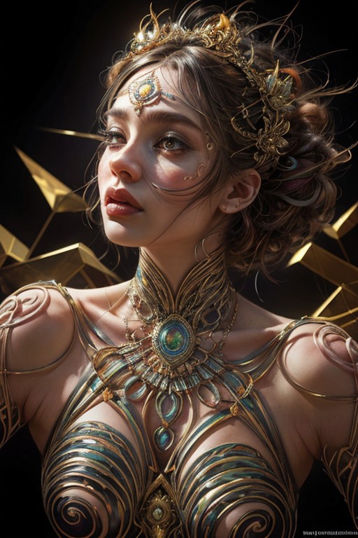 (((1girl))),(geometric abstract background:1.4), esoteric,  depth of field (zentangle, mandala, tangle, entangle) (photorealistic:1.4), official art, unity 8k wallpaper, ultra detailed, beautiful and aesthetic, masterpiece,best quality, (dynamic angle:1.4), glowing skin, (floating colorful sparkles:1) the most beautiful form of chaos, elegant, a brutalist designed, vivid colours, romanticism,back to camera,