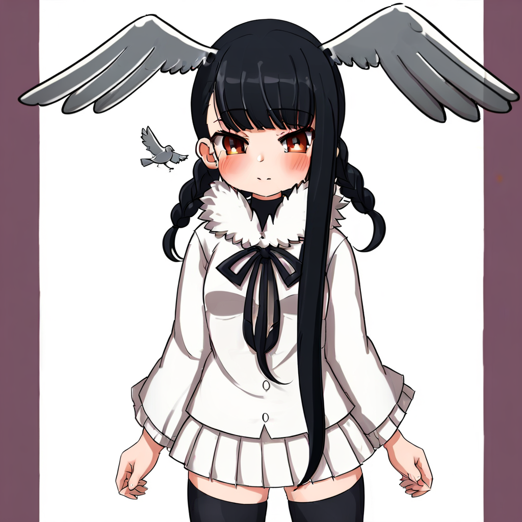 twin braids, long hair, panties, skirt, bangs, bird girl, 1girl, wings, head wings, bird wings