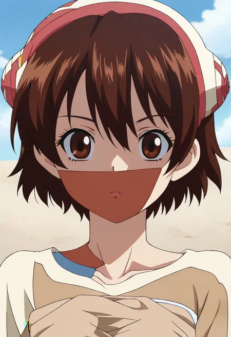 <lora:SlimesYuzuriha:1>, slimes_yuzuriha, woman, solo,short hair,brown hair,brown eyes,