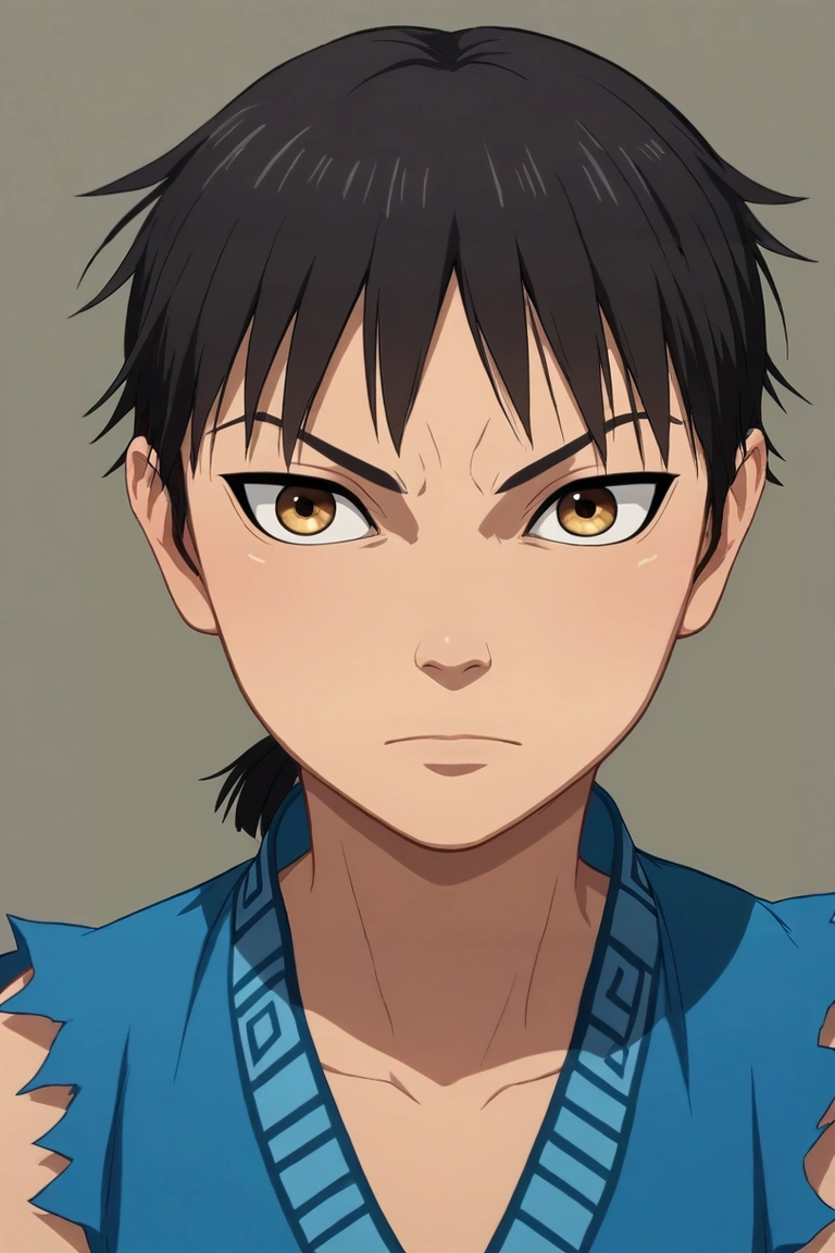 score_9, score_8_up, score_7_up, , rating_safe, , semi-realistic, , , 1boy, solo, male focus, <lora:xin_kingdom_pony:0.8>, xin_kingdom, black hair, brown eyes, short hair, low ponytail, aged down, , , , <lora:sdxl_lightning_8step_lora:1>