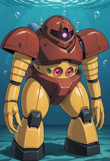 score_9, score_8_up, score_7_up, source_anime, cowboy shot, front view, BREAK, ( gogg, pink monoeye, looking down, swimming, lying on stomach, hands tucked under shoulders, arms not visible, ) 1mech, mech focus, solo, BREAK, bubbles, underwater, cerulean blue water,