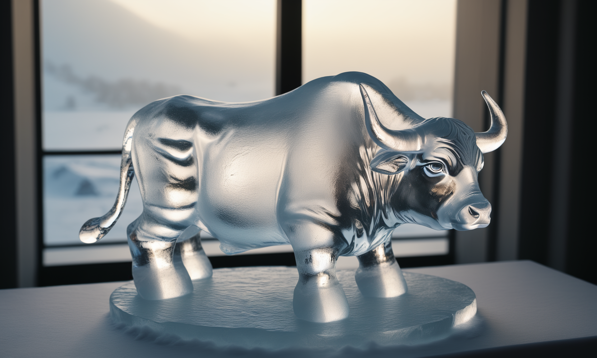 <lora:icecarvingcd_xl-000013:0.8>,close-up,a ox sculpture made of (icecarvingcd_xl,transparent:1.2,see-through:1.2,air bubble,cracked:1.3,broken:1.3,melting ice:1.3) on table,chilled,indoors,living room,simple background,no humans,fine art,detailed,hi-res photo, emotional,harmonious,high budget,moody,epic,gorgeous,perfect lighting,realistic,photorealistic,photographic,photo (medium),real,moody lighting,volumetric lighting,reality ray tracing,8K,HDR,UHD,masterpiece,best quality,highly detailed,high resolution,finely detail,extremely detailed,ultra detailed,wallpaper