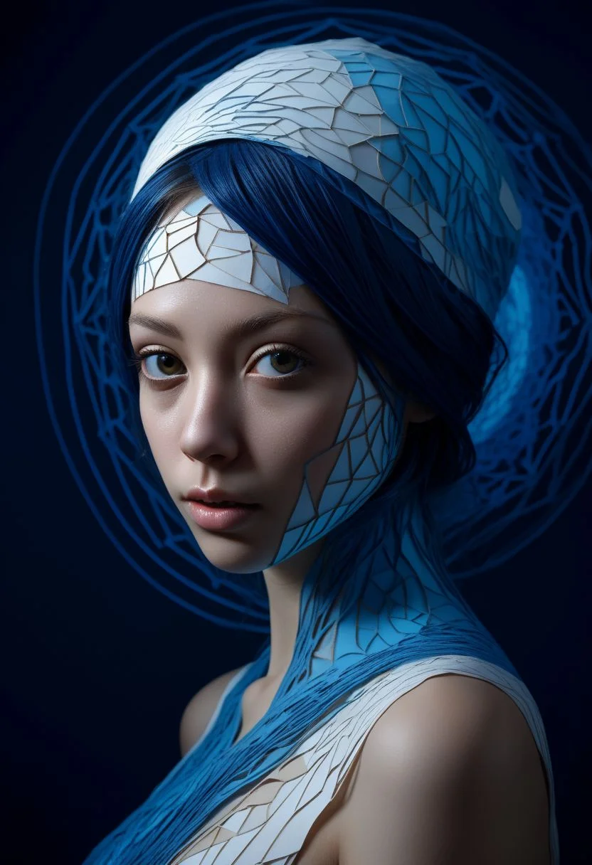 mysterious face, an exotic girl in artsy clothing, fading backlit background, (deep sea fading white to deep blue layered papercut in background), alluring goddess, by Minjae Lee, Carne Griffiths, Emily Kell, Steve McCurry, Geoffroy Thoorens, Aaron Horkey, Jordan Grimmer, Greg Rutkowski, amazing depth, double exposure, surreal, geometric patterns, intricately detailed, bokeh, perfect balanced, deep fine borders, artistic photorealism , smooth, great masterwork by Suiras <lora:add-detail-xl:2> <lora:Double_Exposure:0.5>
