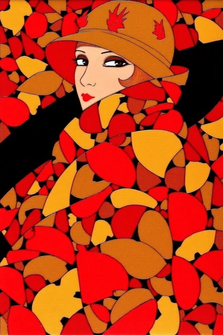 ernestogarciacabral1 illustration.
A woman is wrapped in a geometric-patterned cloak in shades of red, orange, and gold. Her partially visible face is turned to the side, and she wears a hat with red accents.
<lora:ernestogarciacabral1_cap_d6a3:1.0><lora:849842975809778641:0>
