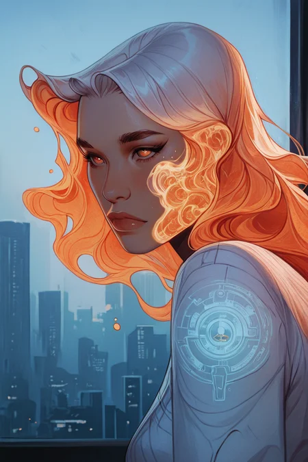 masterpiece,best quality,amazing quality,very aesthetic,absurdres,newest,detailed eyes, realistic body, realistic, 
1girl, solo, face, portrait,double exposure,side view of a woman,(big city skyline in the hazy distance like Sydney) contrast, caustic raytracing, trending on artstation, magic hour, magical allure, under glow, sexualized, delightful, Double Exposure with city, bladerunner, orange and blue color palette,
 <lora:OmniReal:0.86> <lora:Laaura_style:0.35> <lora:GTHAN-IL:0.7> <lora:fashiongirl-v1-ILXL:0.9> <lora:Sebi_style:0.79> <lora:PRSNL-4:0.65> <lora:Valentaine-Illustrious-000016:0.8>