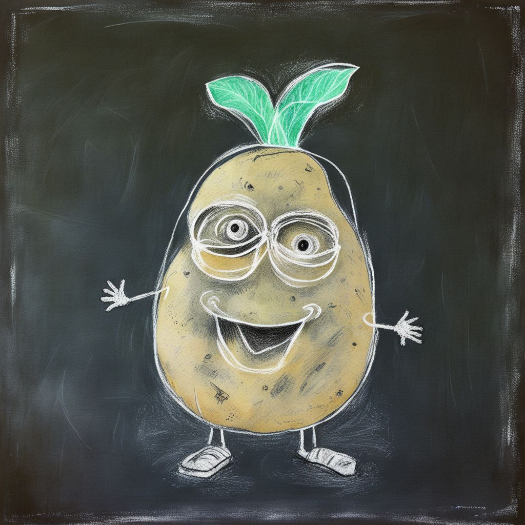 A socially awkward potato ChalkBoardDrawing <lora:SDXL_ChalkBoardDrawing_LoRA_r8:1>