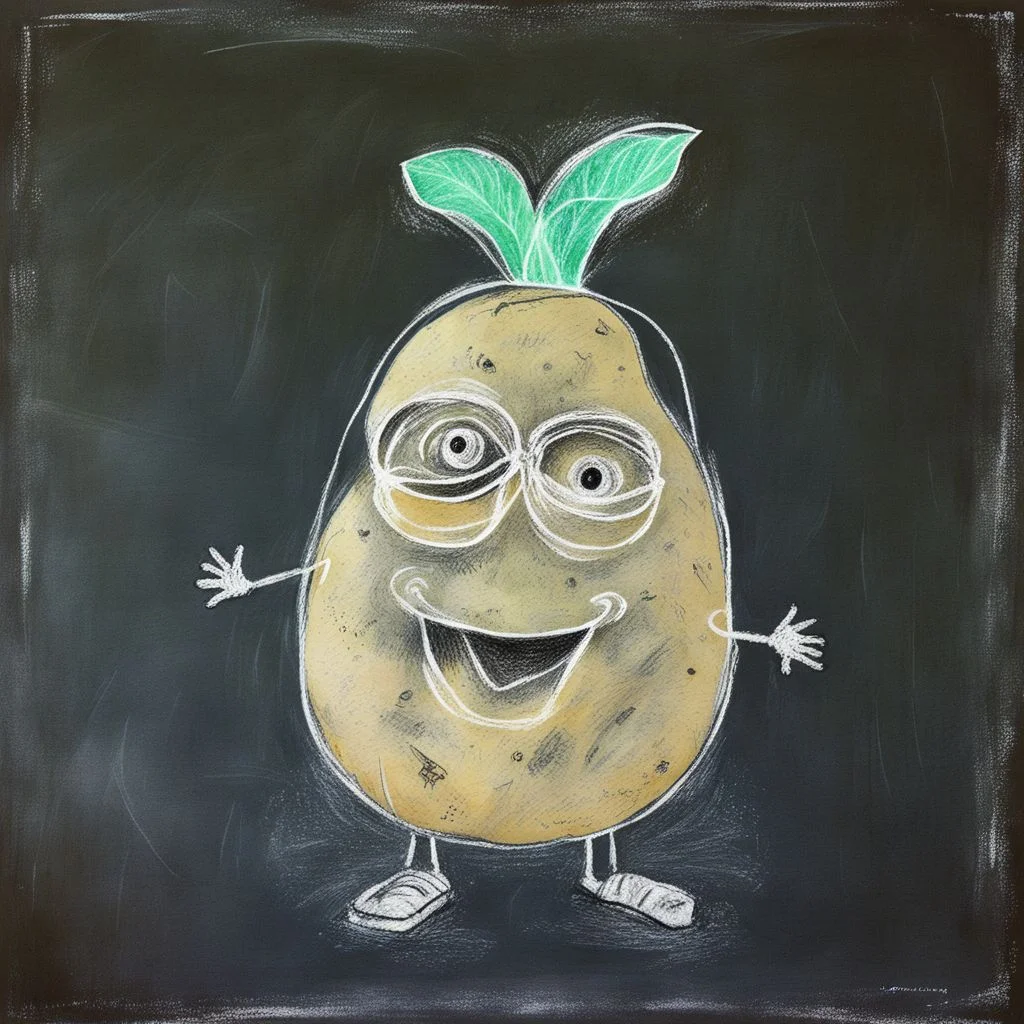 A socially awkward potato ChalkBoardDrawing <lora:SDXL_ChalkBoardDrawing_LoRA_r8:1>