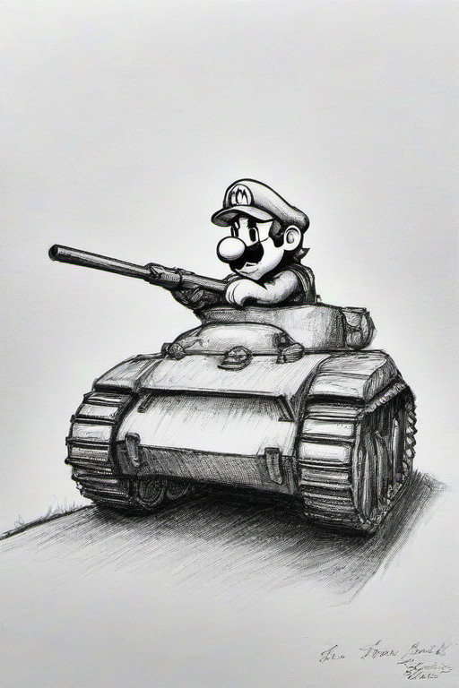 <lora:PE_PencilDrawing:0.8> PEPencilDrawing,
super mario driving a tank