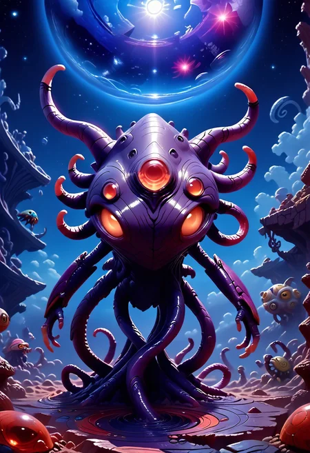 mechtentacles, Jed-Cosmos,score_9, score_8_up, score_7_up, source_realistic, rating_safe, hyperrealistic and hyperdetailed,
masterpiece, perfect, award winning, prize winning, concept art,
eldritch, demon, cocoon, deep space, tentacles, dormant, translucent, shiny,