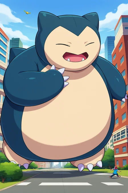 score_5, score_6, score_7, score_9, score_8_up, source_anime, pokemon,, BREAK ,<lora:SnorlaxPony:1.0> ,snorlax, pokemon \(creature\), closed eyes, outdoors, solo, fangs, claws, full body, two-tone skin, background, pawpads, 3 toenails, 3 toes, 5 fingers, giant, giantess, oversize, size difference, BREAK, humans, many people, running, fear, city, day, size difference