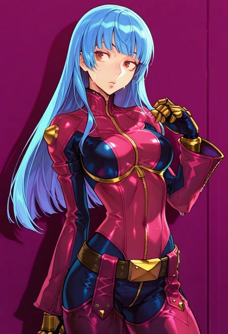 masterpiece, best quality, very aesthetic, absurdres,
1girl, cowboy_shot, solo, vanillaware,
breasts, revealing clothes, cowboy shot, (masterpiece),(best quality),(ultra-detailed),(best illustration),(best shadow),(absurdres),(detailed background),(very aesthetic)
,
NishimuraXL,
,wet,sweat drop, kula diamond, 1girl, solo, long hair, blue hair, gloves, breasts, zipper, red eyes, bangs, chaps, red lavender bodysuit, gloves, gold gloves, mechanical gloves,belt, covered navel