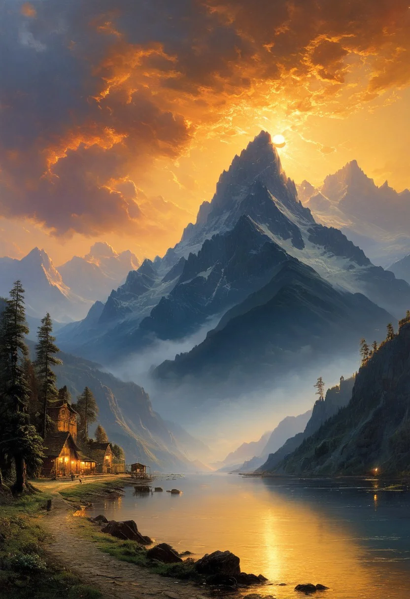 (masterpiece:1.4), (intricate details:1.4), (hyperrealistic:1.3),(painting:0.9),(fantasy landscape:1.3), Albert Bierstadt: (luminous skies), (dramatic mountain vistas), (hyperrealistic naturalism), (golden hour glow), Venetian lagoon with decaying palaces, Maritime haar fog blanketing coasts, Nacreous clouds in polar stratosphere, Lightning-illuminated landscape bursts, , , Railway stations to alternate realities, , ( f/5.6, shutter speed 1/500 sec, iso3200, white balance shade, exposure compensation "+2.5 ev", aperture priority shooting mode, rule of thirds, focus mode manual, center-weighted metering:1.2),