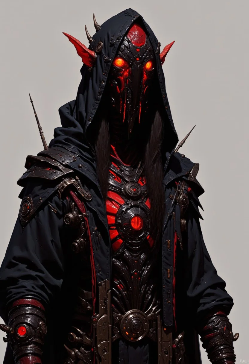 cyberpunk elf wearing black and red tech wear