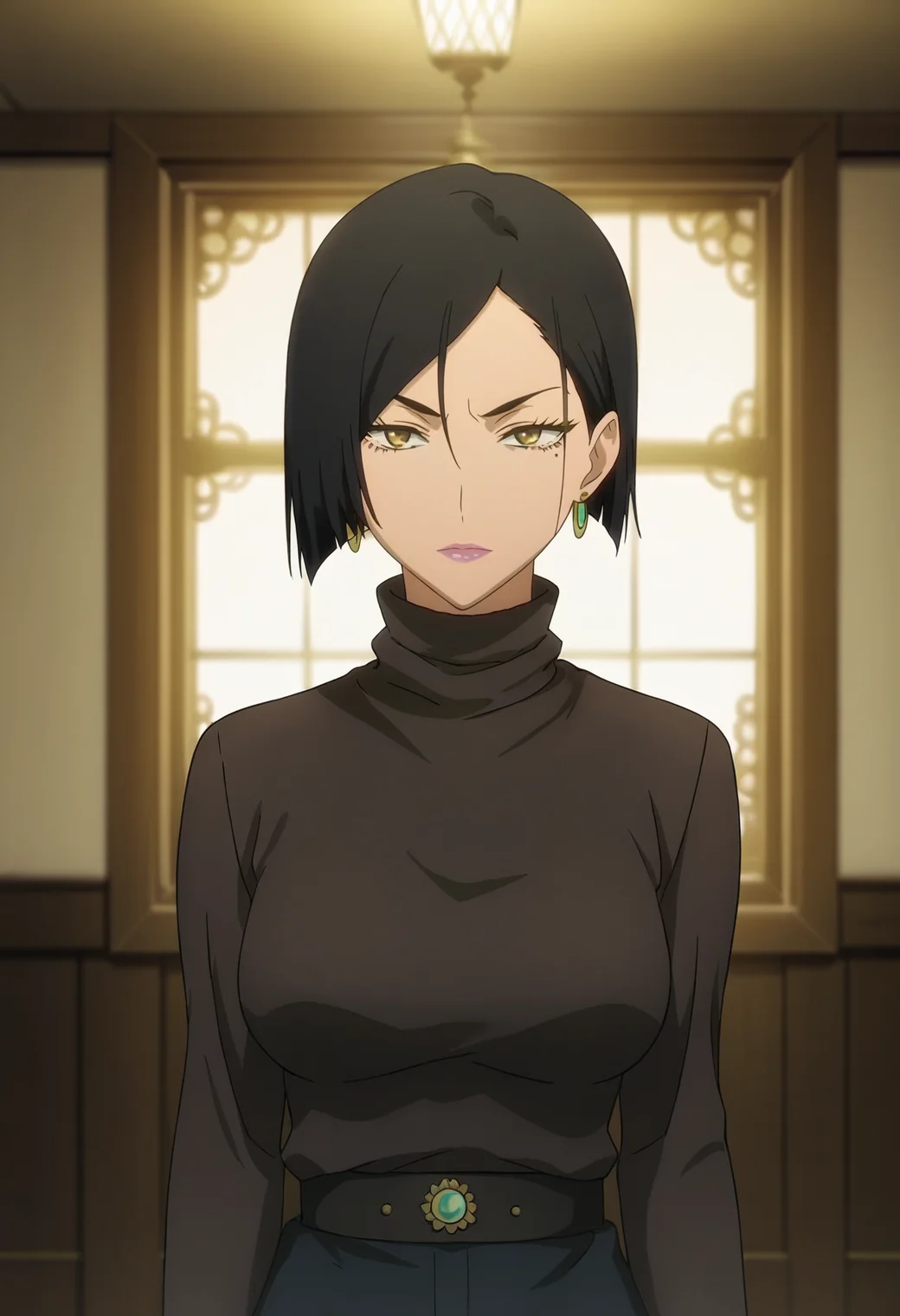 score_9, score_8_up, score_7_up,source_anime, high res image, masterpiece, best quality, 1girl, solo,  <lora:Sanka-Aria:0.8> sanka aria, mature female, dark-skinned female, makeup,  turtleneck sweater,