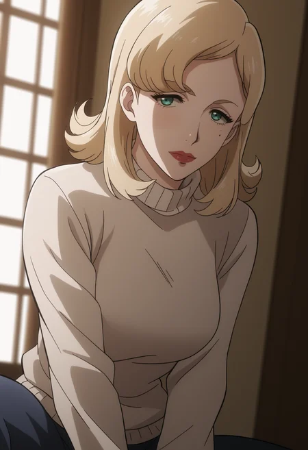 score_9, score_8_up, score_7_up, source_anime,  BREAK, 1girl, solo,   <lora:DX888Elena:1>, elena hanakaze, mature female,  mole, makeup,  medium hair, turtleneck sweater,  solo, squatting,  arms between legs, dutch angle, hands, hanging hair, head tilt,  looking at viewer,