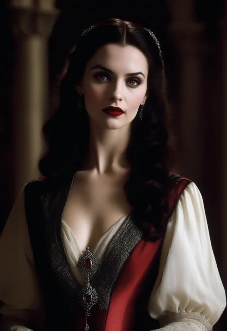 (((beautiful, high quality))), full Body, score_9, score_8_up, score_7_up,
The vampire female was born long ago, in a time when magic flowed freely through the world and the undead were revered as powerful beings. She was born into a noble family, and her beauty and intelligence quickly made her the envy of all who knew her, beautiful, elegant, sexual, sexy, (inside grand hall, well lit),
wealth, influence, and power.
The vampire female quickly rose to prominence in her city, using her charm and cunning to manipulate those around her. fortune, grand estate, solitary figure, wealth, wise and powerful figure, feared and respected, control her bloodlust, feeding only on those who deserved to die or those who willingly offered themselves to her.
vampire female, beautiful and elegant, dressing in the finest silks and jewels, grace, envy, beauty, dark, brooding soul,
Vampire, VtmArt, 0cmtr1g, 0cm, 0cm1sc, 4rch, Expressiveh, pale skin, bloodless skin, red lips, pale, red gown, regal clothes, reduced lighting by 10%,
dungeons and dragons, modelshoot style, Intricate, High Detail, Sharp focus, dramatic, (extremely detailed CG unity 8k wallpaper), human vampire, medieval era, painting by Ed Blinkey, Atey Ghailan, by Jeremy Mann, Greg Manchess, Antonio Moro, trending on ArtStation, trending on CGSociety, Intricate, High Detail, Sharp focus, dramatic, painting art by midjourney and greg rutkowski, illustrated, brushwork attire.