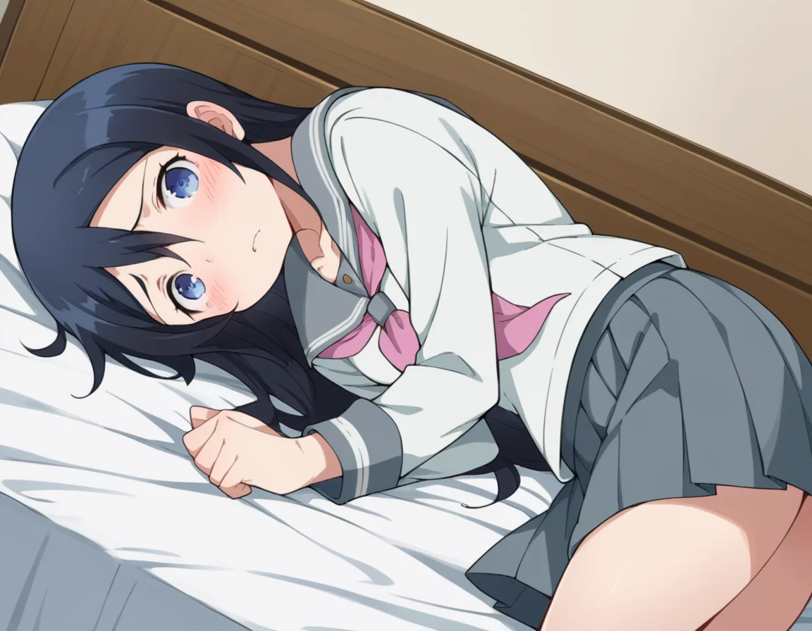score_9, score_8_up, score_7_up, source_anime,
ayasearagaki, <lora:ayase-aragaki-s2-ponyxl-lora-nochekaiser:1>,
ayase aragaki, long hair, blue eyes, black hair, hair between eyes,
skirt, school uniform, serafuku, shirt, white shirt, grey sailor collar, grey skirt, pleated skirt, neckerchief, pink neckerchief,
indoors, bed, bed room, on side, blush, drunk,
looking at viewer, cowboy shot, solo, dutch angle,