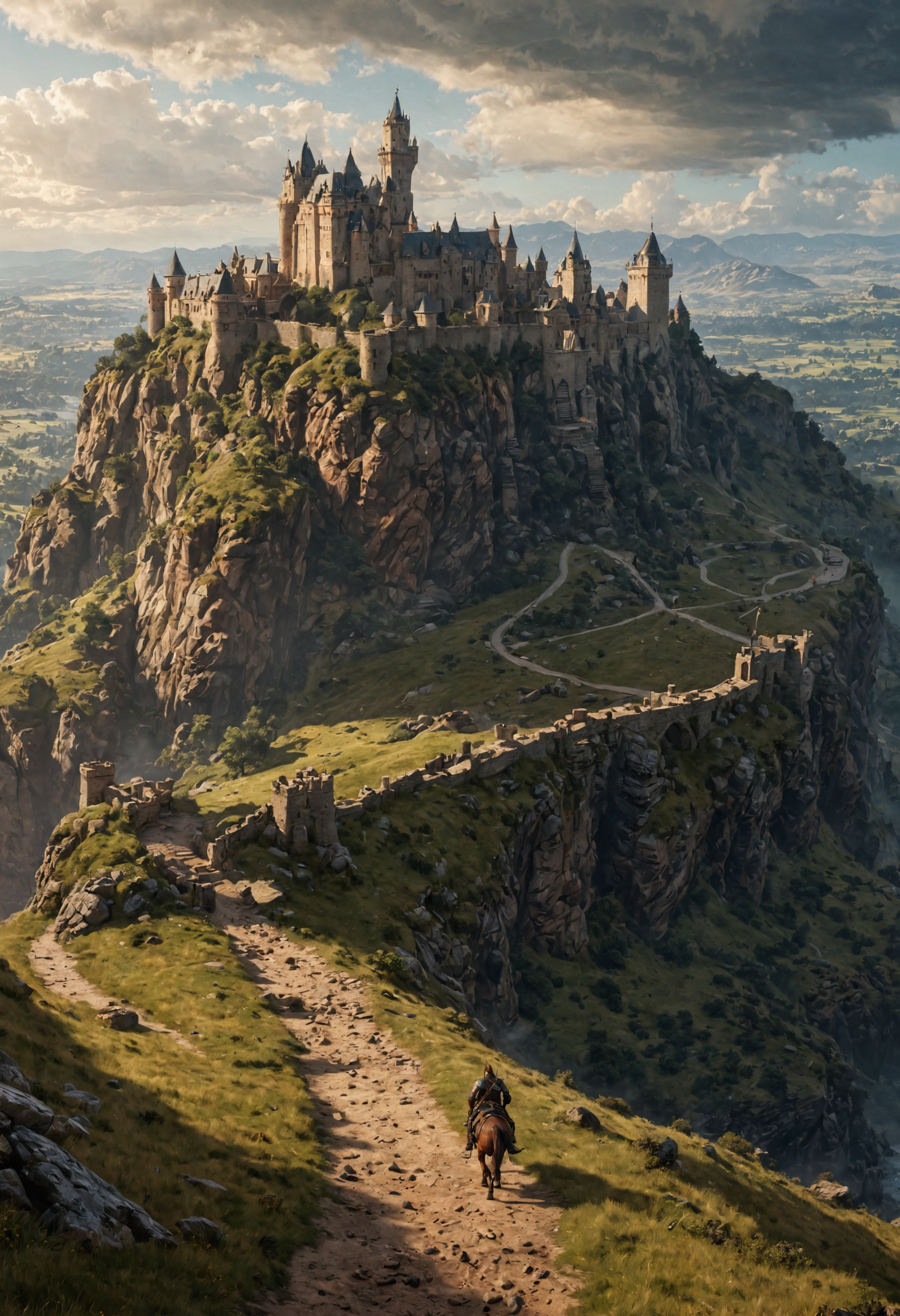 Elden ring landscape, castle, epic, 8k, realistic, character in the Middle front of the landscape