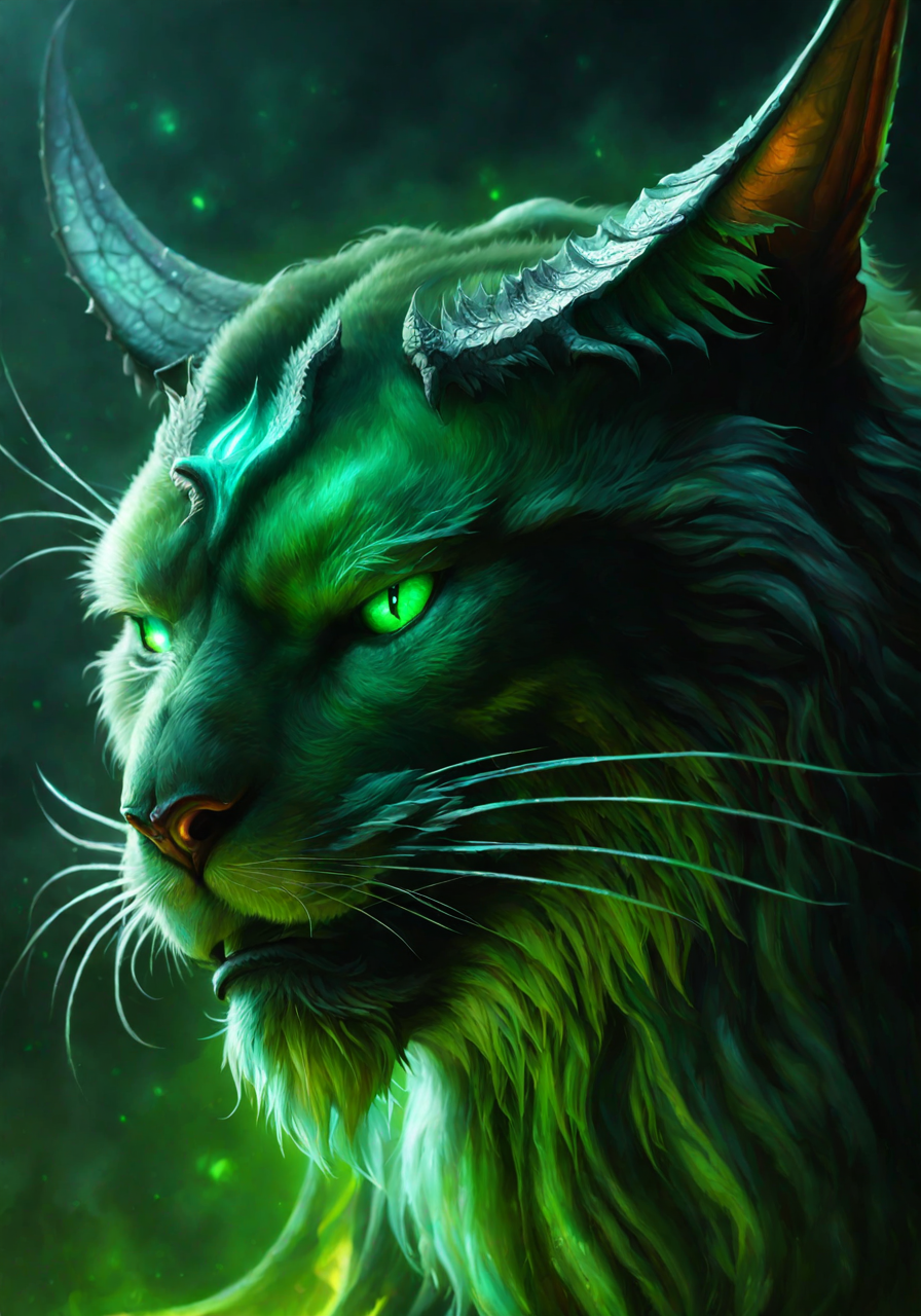 cinewow,demon,fel, illidan stormrage cat,animal,masterpiece,awardwinning,8k,epic,cinematic,trending on artstation, <lora:cinewow-step00000300:0.9>