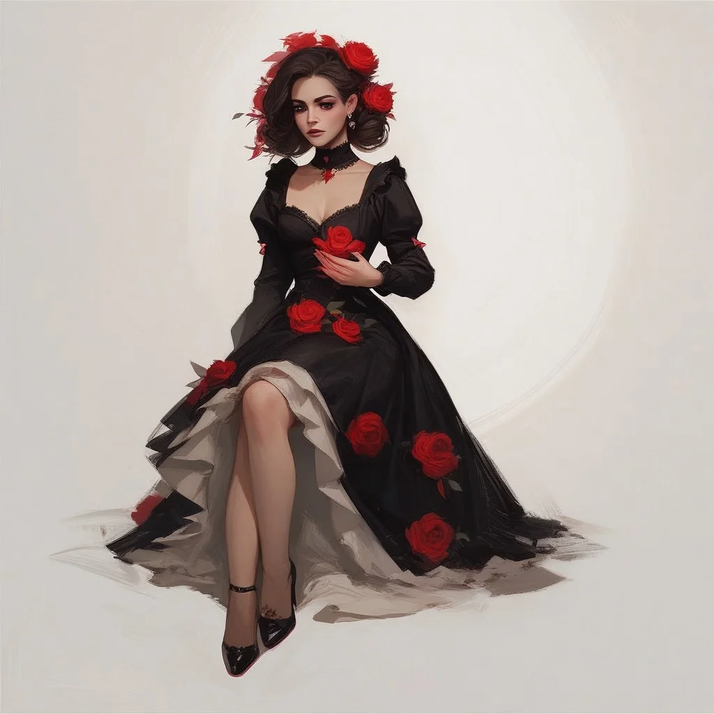 score_9, score_8_up, score_7_up, 
(a valentine's card in victorian style), 
full body picture, one woman, melancholy picture of a pretty young woman mourning her lost love,
(twilight), melancholic mood, a field of red roses in the background, red and pink colors,