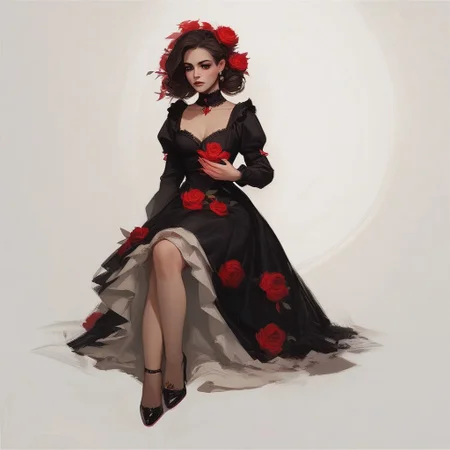 score_9, score_8_up, score_7_up,
(a valentine's card in victorian style),
full body picture, one woman, melancholy picture of a pretty young woman mourning her lost love,
(twilight), melancholic mood, a field of red roses in the background, red and pink colors,