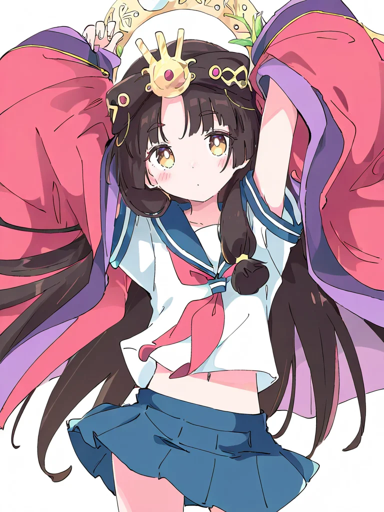 1girl,huiyeji,(sailor_shirt:1.1),looking at viewer,solo,simple background,white background,,(Ixy:0.6)),(hiten \(hitenkei\):0.7),cowboy shot,hair ornament,front view,sailor,<lora:huiyeji-000016:1.1>, masterpiece, best quality, very aesthetic, absurdres,newest, incredibly absurdres,