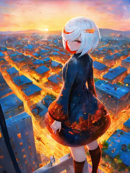 1girl, sageai, (portrait:1.4), standing, long sleeves, white hair, city <lora:SageAI-XL:1>