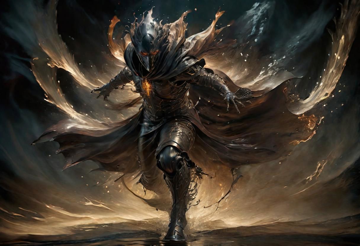((masterpiece)), ((best quality)), ((detailed)), Unparalleled, ((Enchanting)), ((Impressive)), Fantasy, Warlock of Shadows, Cloak, Darkness, Concept art, Visual representation, Artwork, Cinematic lighting, Evocative lighting, Mood lighting, Filmic illumination, F/1.8, Wide aperture, Low-light photography